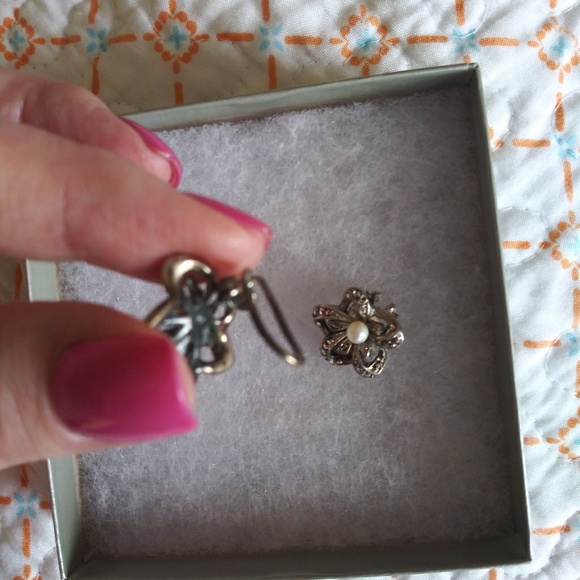 Marquesite and pearl sterling silver clip earrings